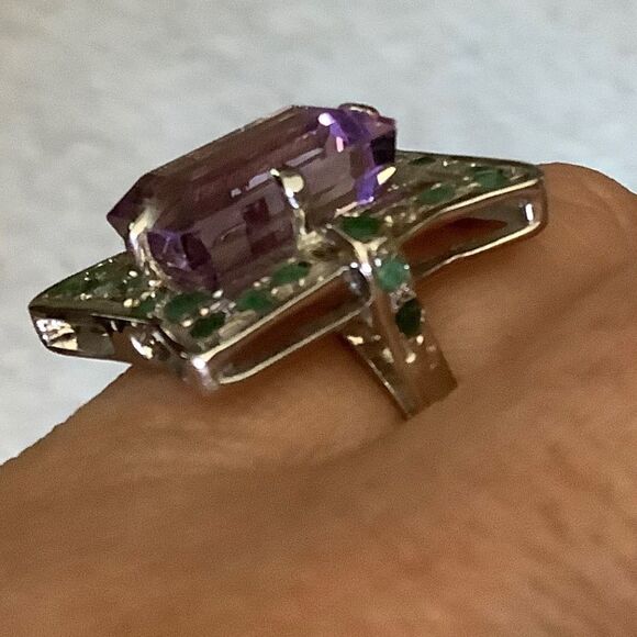 𝅺sterling SILVER 925 AMETHYST/EMERALD WOMAN RING SIZE US 7​​ - Picture 2 of 9